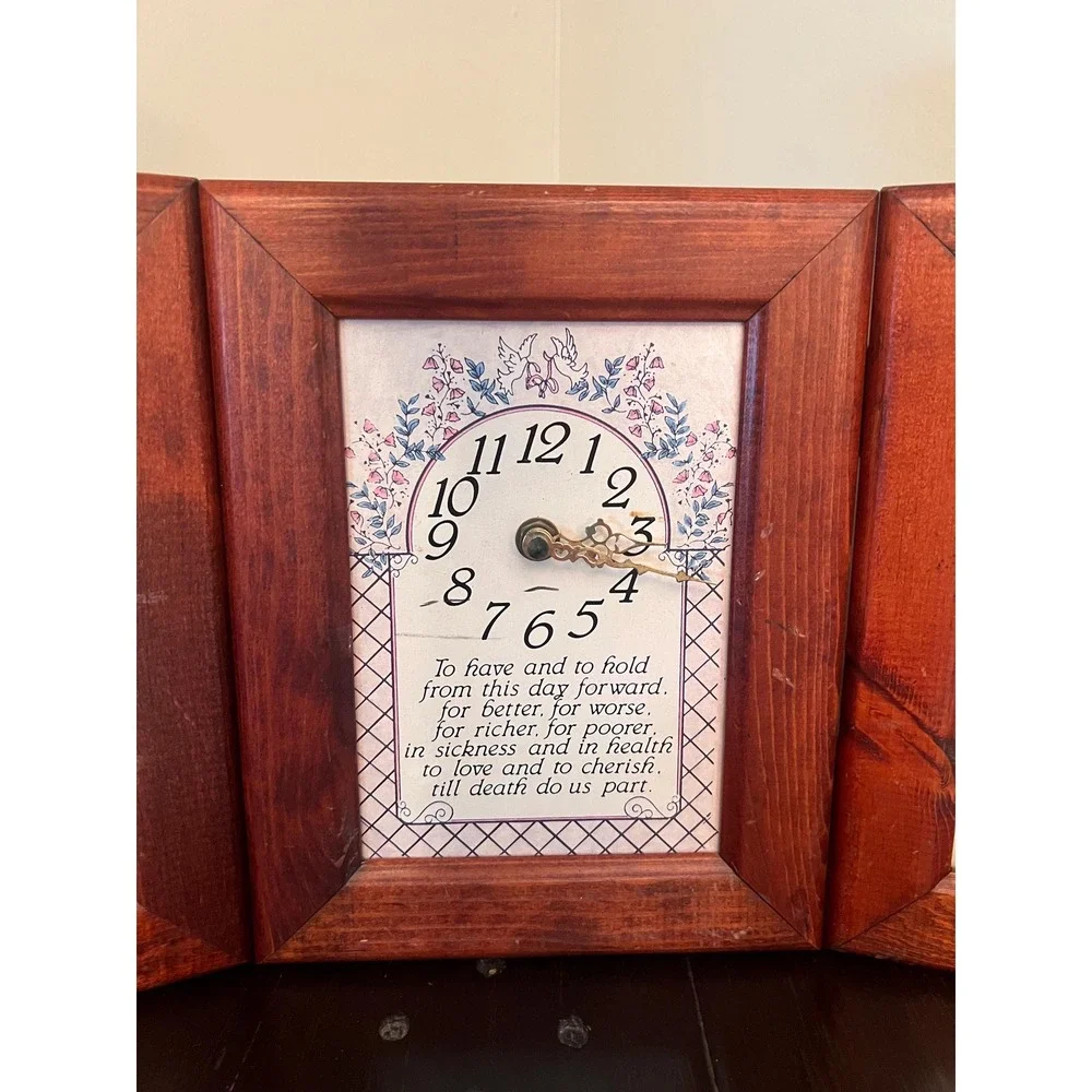 VTG Wedding Photo Frame Clock Triple Wood Frame Quartz Clock Anniversary Gift